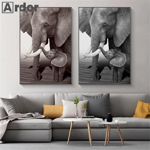 Elephant Mother And Child Poster Animal Wall Art Canvas Painting Black White Art Print Nordic Pictures Living Room Home Decor