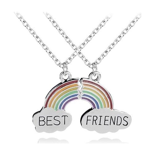 Silver Puzzle Rainbow Best Friends Pendant Necklace Exquisite Girls Women 2 BFF Jewelry Mothers Day Gift Dropshipping