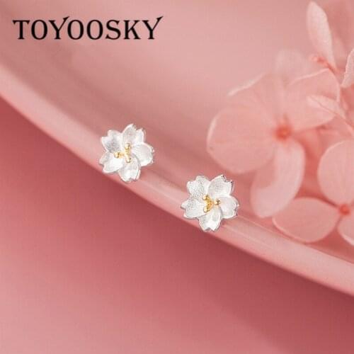 Romantic 925 Sterling Silver Cherry Blossom Stud Earrings Flower Earrings for Women Girl Gifts Drop Shipping