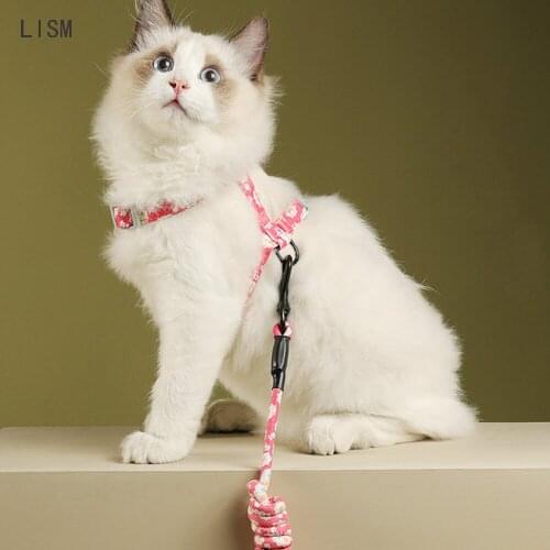 Cat Dog Collar Harness Leash Lace Traction Rope Adjustable Nylon Pet Collar Harness For Cat Kitten Kedi Puppy Vest Leash Tool
