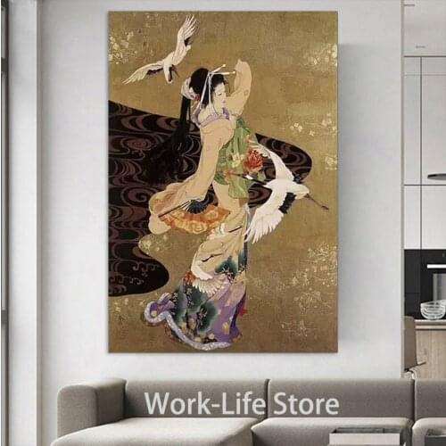 Modern Art Poster Haruyo Morita Dance of Cranes Poster Painting Printed on Canvas Home Decor Wall Art Pictures for Living Room