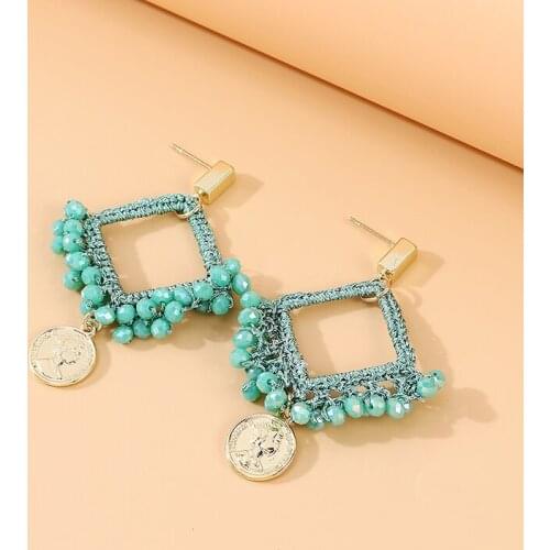 TONGKWOK Bohemia Exaggeration Dangle Earrings For Women Silk Thread Tassel Metal Long Chandelier Earrings # 142827