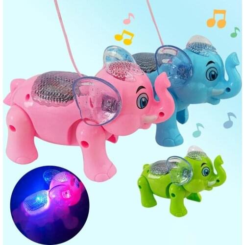 Funny Electric Walking Flashing LED Elephant Animal with Music Leash Kids Toy Girl Early Education Cognition Luminous Toys
