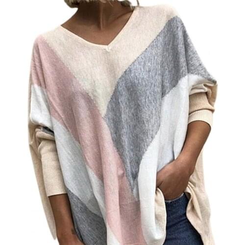 Baggy Blouse Baggy V-neck Colorful Loose Splice Tops for Leisure Loose Blouses Tops Sexy V-neck Long Sleeve Shirt