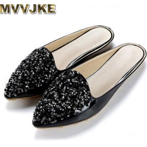 MVVJKE Ladys Bling Sequined Cloth Crystal Spike Sandals Closed Toe Summer Slides Big True Size 34-43 Womens Spongy Sole Black