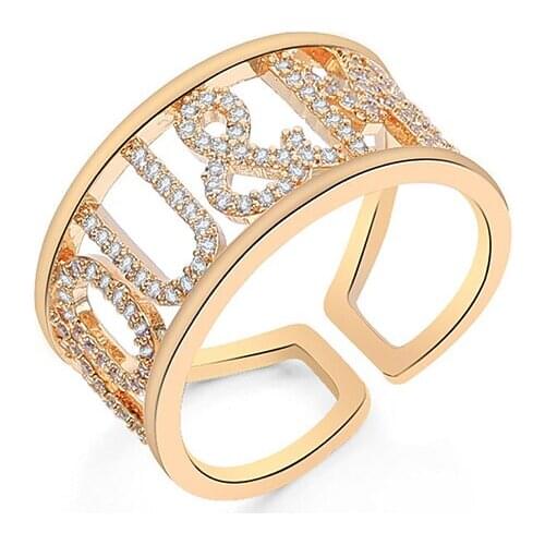2020 Women Wedding Finger Rings Gold Color YOU&ME Letters Real CZ Open Adjustable Rings Fashion Jewelry Romantic Valentine Gifts