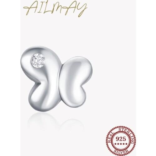 Ailmay Simple Butterfly Real 925 Sterling Silver CZ Stud Earrings For Women Simple Design Fine Hypoallergenic Jewelry