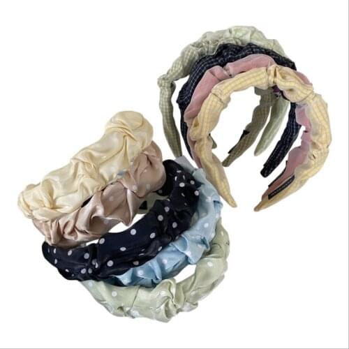 Women ins knotted wide-brimmed hairbands new wave dot lattice mesh fabric twist knotted hair tie headbands