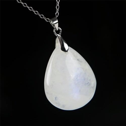 Genuine Natural Blue Light Moonstone Crystal Water Drop Stone Bead Women Trendy Pendant 30*24*6mm