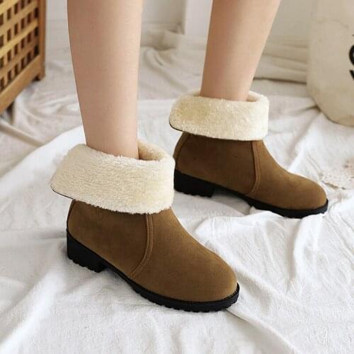 Winter warm plush flock mid-calf boots fashion zipper black green gray brown low heel thick riding boots womens shoes big size