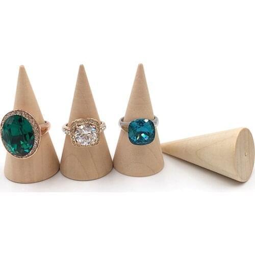 1PCS Vintage Natural Unpainted Wood Finger Cone Ring Holder Organizer Storage Rack Showcase For Exhibit Jewelry Display Stand