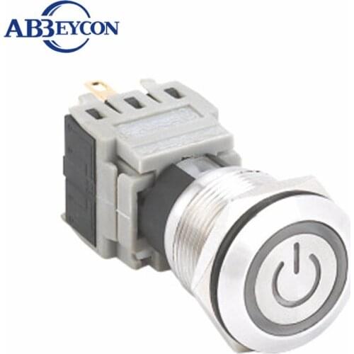 19mm flat head momenatry 12V ring led power logo illuminated waterproof switch