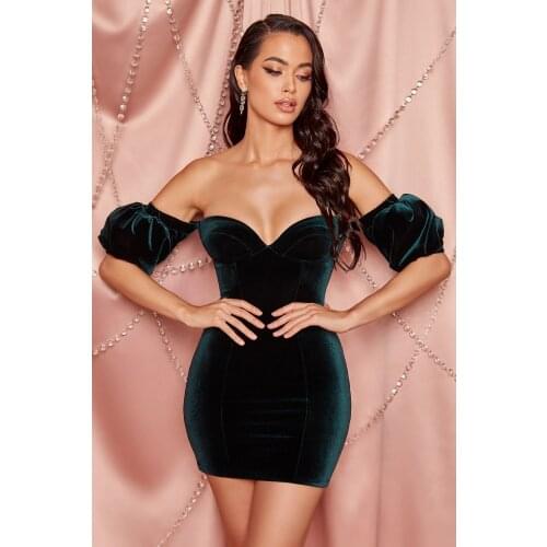 2020 Velvet Off Shoulder Bodycon Mini Dress Short Lantern Sleeve Women Dress Slash Neck Backless Summer Party Sexy Dress