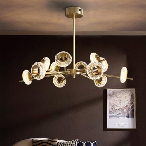 2021 New Nordic LED pendant lights luxury living room bedroom dining room lamp creative designer pure copper crystal chandelier