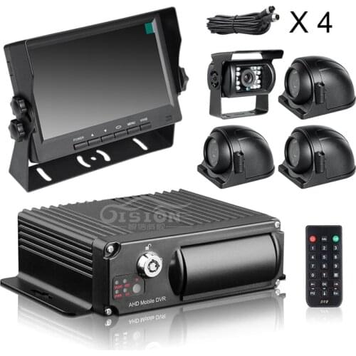 4CH H.265 Vehicle Car Mobile DVR MDVR Video Recorder System +1.3MP 720P Rear Side Front Camera for Truck Van Bus RV 7" VGA