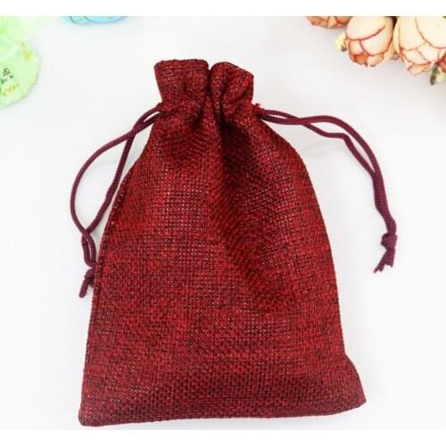 50pcs/lot 10x14cm Deep Red Jute Bags burlap Drawstring Gift Bag Candy Jewelry Packaging Bags For Storage Wedding Decoration