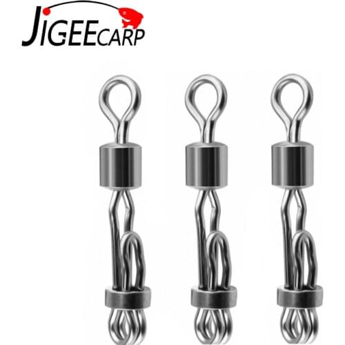 JIGEECARP 50pcs Carp Fishing Connector Bearing Rolling Swivel with Snap Fishing Pellet Line Quick Change Swivels Tackle