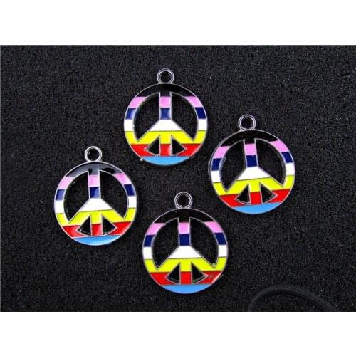AE607 Mix Color 20Pcs Alloy Metal Enamel Peace Sign Charms Pendants 24x20mm