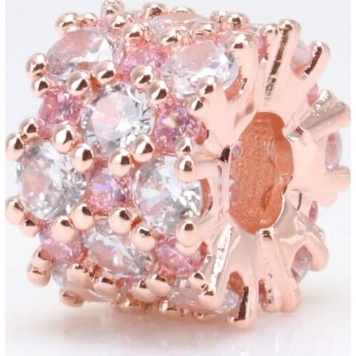 Bewill Genuine 925 Silver Transparent Sparkling Rose Gold Pink Diamonds Transparent Sparkling Zircon Charm Fit Original Bracelet