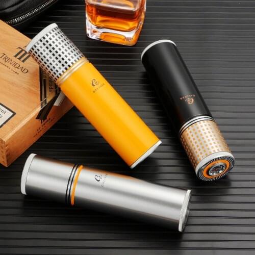 GALINER Metal Cigar Humidor Jar Travel 3 Tube Cigar Case Box W/ Humidor Humidifier Hygrometer Portable Humidors Box