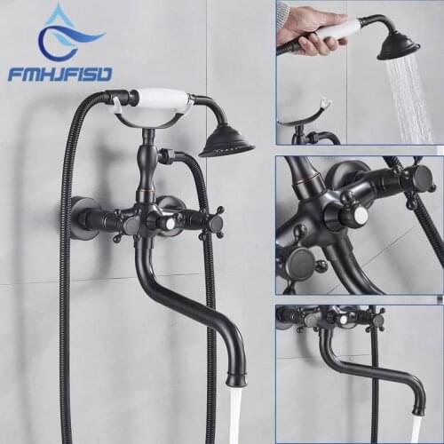 FMHJFISD Telephone Shape Wall Mount Bathtub Faucet 2 Handle Spout and Hand Shower Widespread Roman Bath Shower Tap Mixer Water