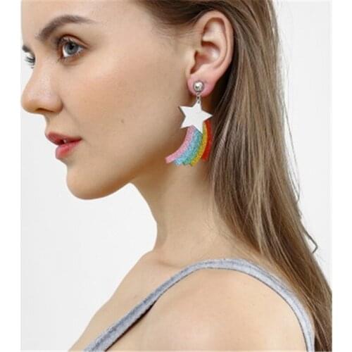 Hot Sale Colorful Shining Stars Rainbow Acyrlic Drop Earrings Fashion Lovely Dangle Earrings Jewelry for Female Trendy Brincos