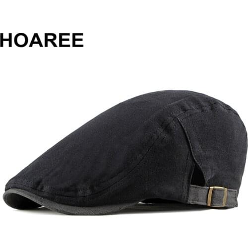 HOAREE Spring Summer Hat Men Flat Cap British Style Black Hats for Men Cotton Beret Hats Vintage Mens Ivy Cap Newsboy Cap