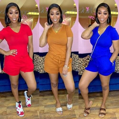 Echoine Short Sleeve V-neck Tshirt Top Shorts Two Piece Set Women Tracksuit sportwear Two Piece Set lounge wear Party Clubwear