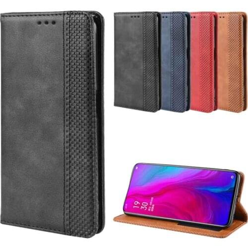 Leather phone case for Oppo Reno / Reno 5G / Reno 10X zoom / K1 R15X RX17 Neo Cover Flip card wallet with stand Retro Coque