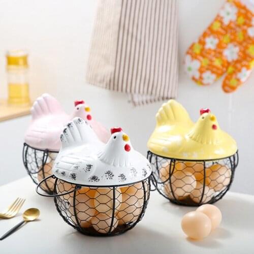 Kitchen Organizer Egg Storage Basket Ceramic Iron Container Creative Cute Ornaments Household Egg Vegetable Basket Storage Items