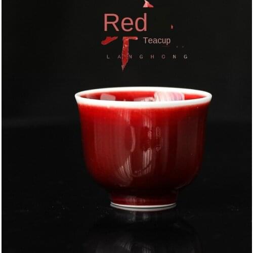 Lang Red Glaze Wude Cup Handmade Ceramic Cup Raw Ore Red Glaze Teacup Jingdezhen Lang Red Master Cup Single Cup Ceramic Teacups