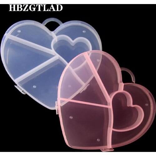 New childrens jewelry plastic box Five grid transparent plastic peach heart box Childrens jewelry storage box