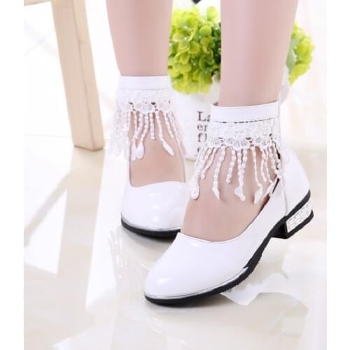 Tassel Girls Princess Shoes Flower Girl White Leather Shoes Kids Little Girls Party Dress School Shoes 4 5 6 7 8 9 10 11 12 Year