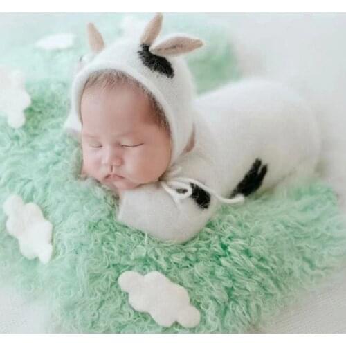 Newborn Photography Clothing Ox Horn Hat+Jumpsuit+Doll 3Pcs/set Baby Photo Prop Accessories Crochet Outfits Infant Shoot Clothes