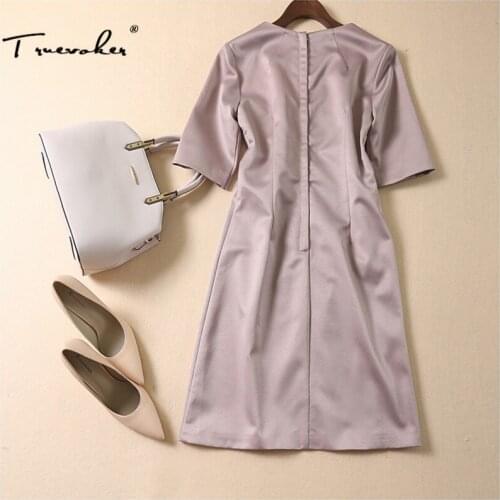 Designer Dress Womens Short Sleeve Vintage Flower Embroidery Plus Size 2XL Straight Khaki Vestido