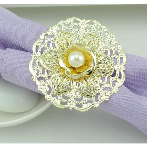 Luxury Cutout Pearl Napkin Rings Hotel / Wedding Supplies Kitchen Table Decoration Accessories Free Shipping