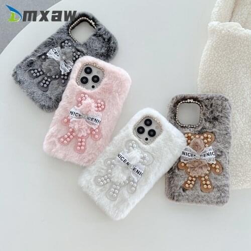 Luxury Plush Leopard Print Silicone Case for iPhone 12 11 Pro Max 12mini XS Max XR X 8 7 6 6s Plus Fluffy Winter Warm Fur Cover