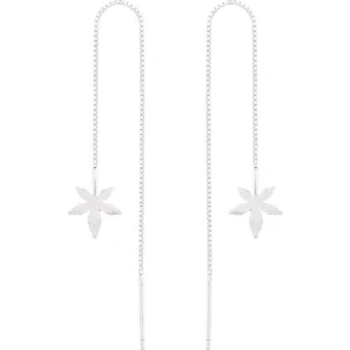 SILVERHOO 925 Sterling Silver Minimalist Maple Leaf Plant Long Tassel Drop Earrings For Women Chain Pendant Earring Fine Jewelry