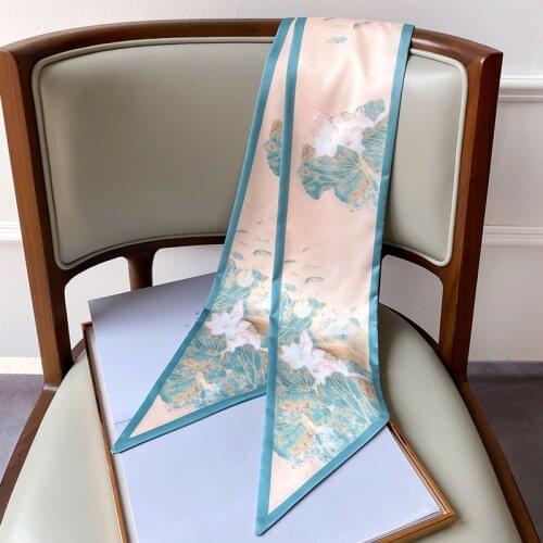 2021 Fashion Silk Skinny Scarf Women Necktie Female Neckscarf Bag Ribbon Long Narrow Neck Tie Scarves Ladies