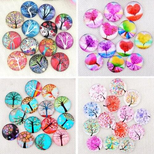 50PCS Mixed 12 Style Life Tree Alloy Metal Button Snap Jewelry Charm Fit For 18mm Snap Jewelry Button Bracelet&Necklace Jewelry