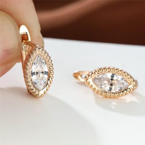 Punk Rose Gold Color Wedding Earrings Marquise White Zircon Hoop Earrings Simple Trendy Crystal Stone Earrings For Women Jewelry