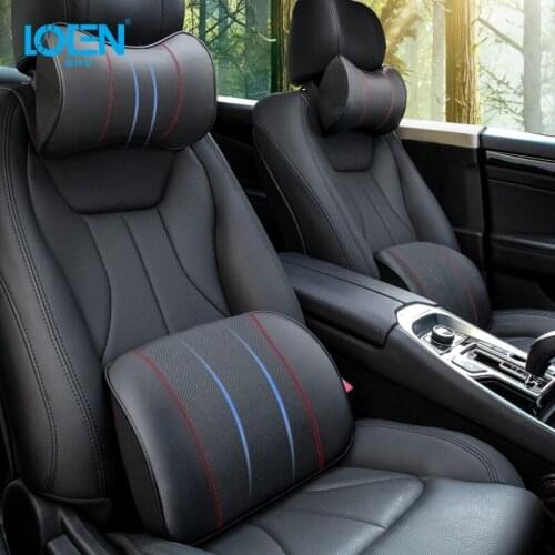 Hight Quality Genuine Leather Car Pillow Memory Foam Headrest Neck Head Rest Pillow Lumbar Support Cushion Black Brown Beige