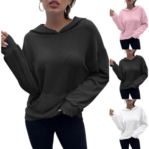 Women Long Sleeve Ribbed Pullover Hoodie Sweatshirt Tops Pockets Shirt Winter Casual Solid Color All-match Hoodie Sweatshirt