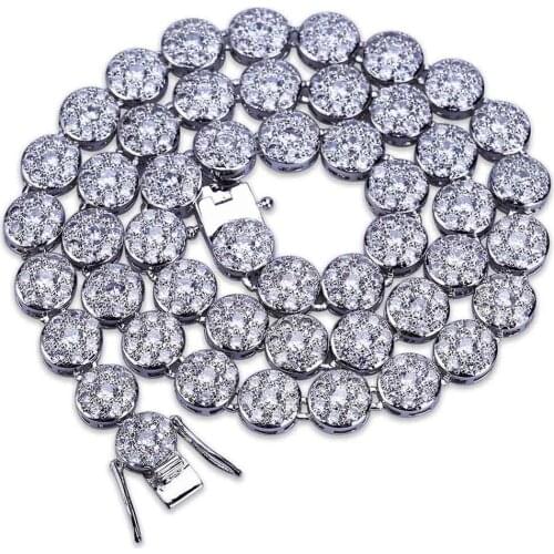 Hip Hop AAA+ Cubic Zirconia Bling Ice Out Plum Flower Shape Round Link Chain Necklace for Men Women Rapper Jewelry Gold Color