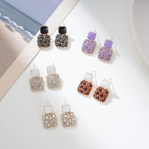 2021 Fashionable Women Earrings New Korean Geometric Pendant Color Crystal Stud Earring Jewelry. Wholesale