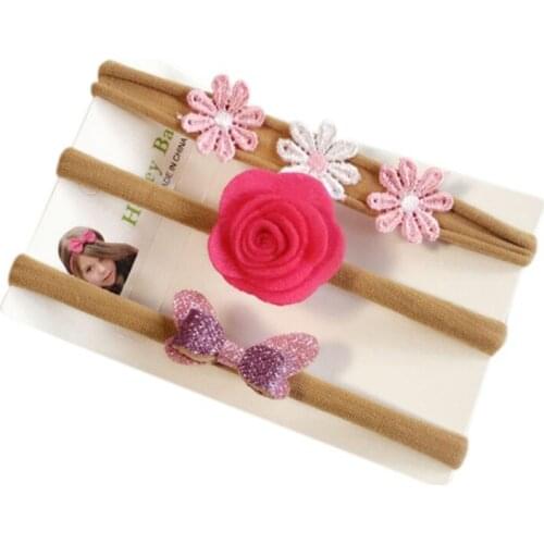3Pcs Baby Girl Cute Bow Headband Chiffon Flower Headwear Infant Hair Band Accessories