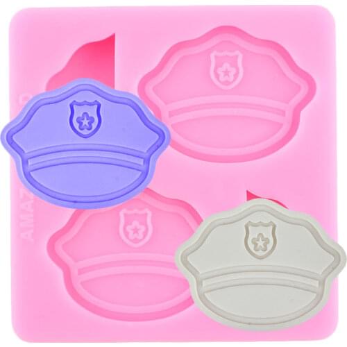 3D Police Hat Straw Topper Silicone Mold Chocolate Candy Resin Clay Molds Baby Birthday Cupcake Fondant Cake Decorating Tools