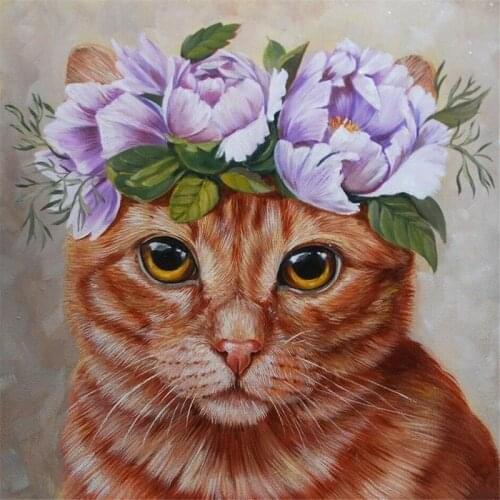 5D DIY Diamond Painting Kits Full Round With AB Drill Wreath Cat Sticker Cross Stitch Living Room Bedroom Painting Diamond Art