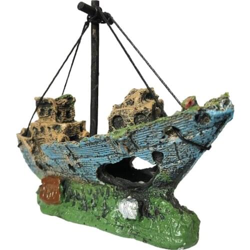 Aquarium Ornament Wreck Sunk Ship Sailing Boat Destroyer Fish Tank Cave Decor Drop Ship