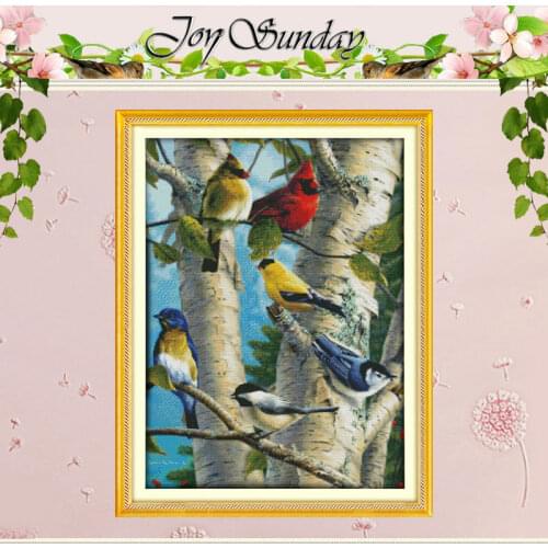 Birch Birds in the Tree Counted Cross Stitch animals Cross Stitch 11CT 14CT Cross-Stitch Kit Handmade Embroidery for Needlework